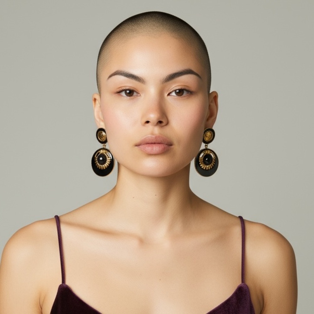 Vintage Black & Gold Statement Drop Earrings Boho Festival Retro Jewelry